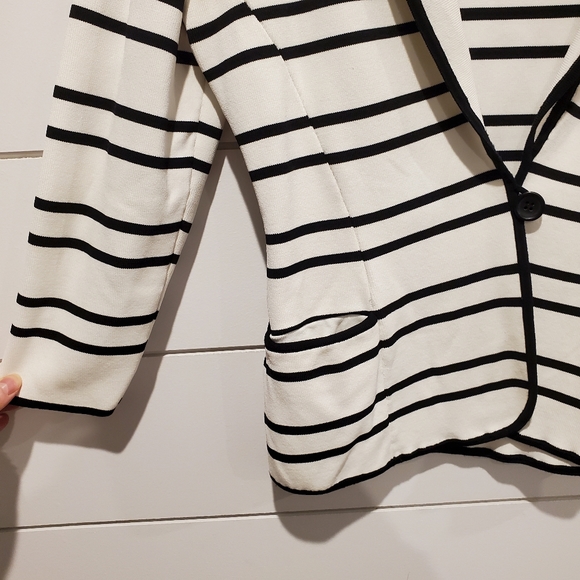 Pink tartan xs cardigan white black stripe jacket office dressy fitted preppy - Picture 7 of 16